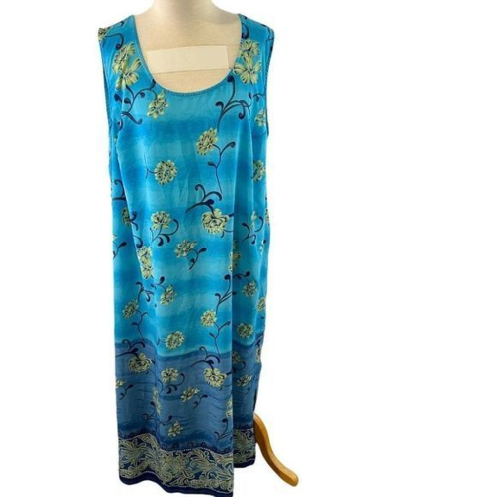 🌿4/$35🌿 GABRIELLE Blue‎ Floral Caribbean Maxi Dress (3X)